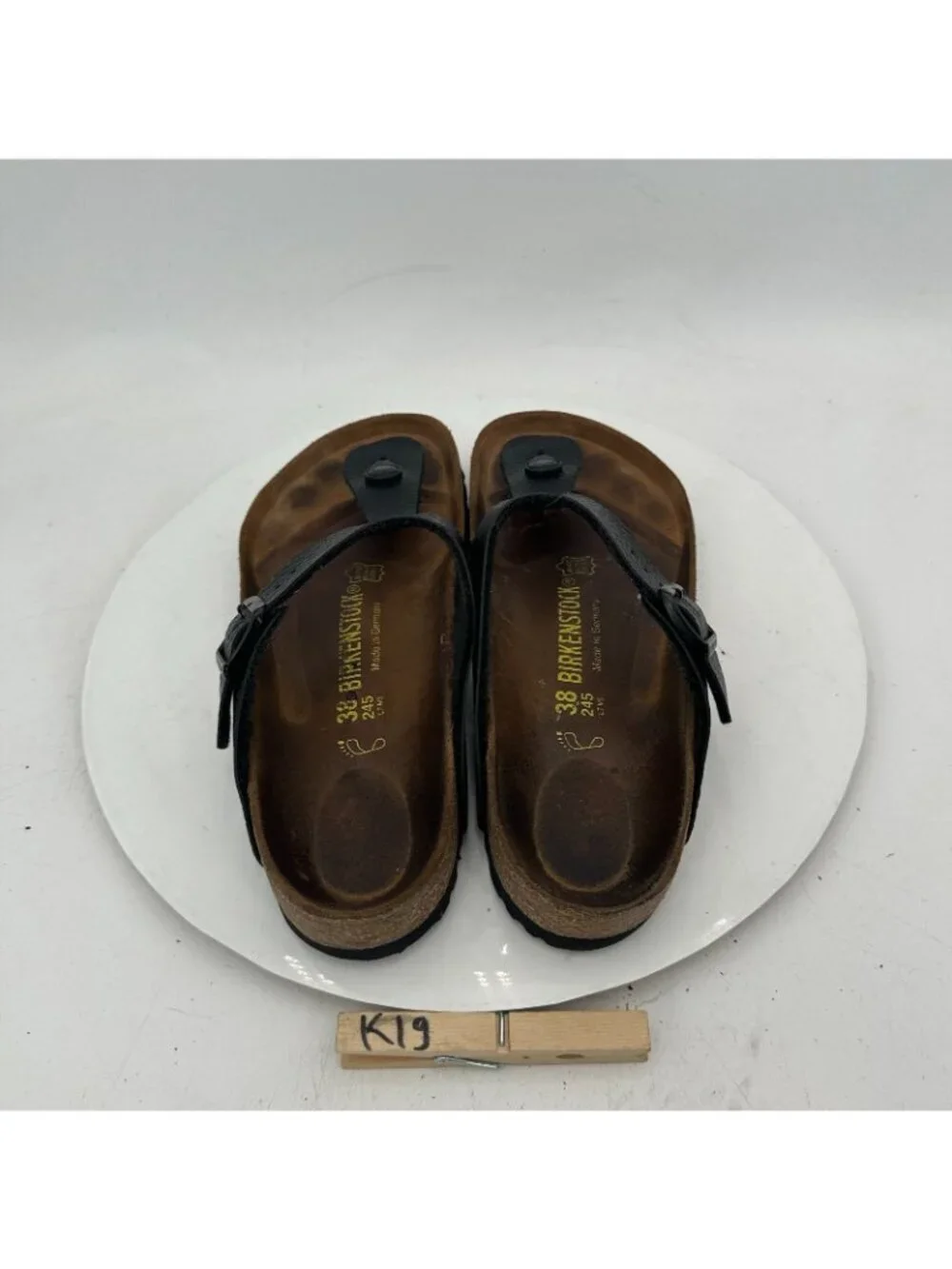 Birkenstock Gizeh Women Size 7 Black Birko-Flor T Strap Thong Leather Sandal